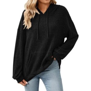 Gemulate Women's Lightweight Hoodie Sweatshirt Long Sleeve Jumper - Black