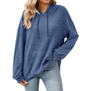 Gemulate Women's Lightweight Hoodie Sweatshirt Long Sleeve Jumper - Blue