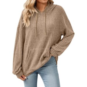 Gemulate Women's Lightweight Hoodie Sweatshirt Long Sleeve Jumper - Camel