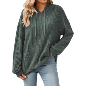 Gemulate Women's Lightweight Hoodie Sweatshirt Long Sleeve Jumper - Dark Green