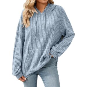 Gemulate Women's Lightweight Hoodie Sweatshirt Long Sleeve Jumper - Light Blue