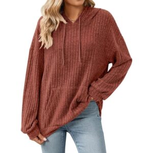 Gemulate Women's Lightweight Hoodie Sweatshirt Long Sleeve Jumper - Caramel