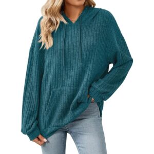 Gemulate Women's Lightweight Hoodie Sweatshirt Long Sleeve Jumper - Dark Cyan