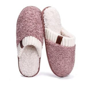 Gemulate Women's Memory Foam Warm Indoor Slippers Slip-On Mule - Pink