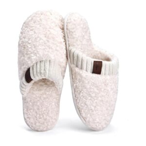 Gemulate Women's Memory Foam Warm Indoor Slippers Slip-On Mule - White